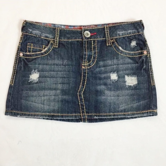Amethyst Y2K vtg low rise distressed denim mini skirt Jrs 5 - Picture 1 of 10